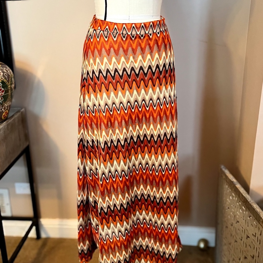 Alk Casual funky 70s orange and brown maxi skirt